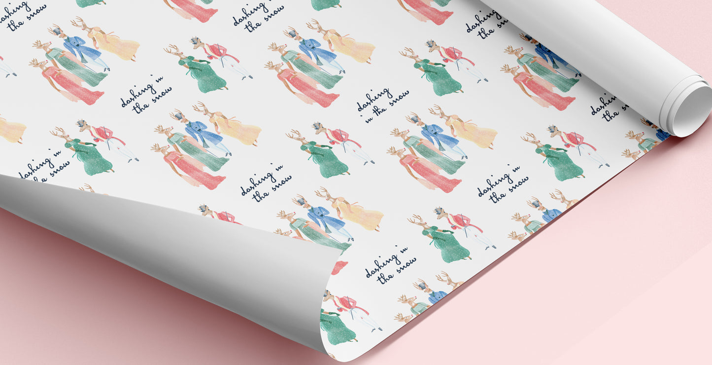 Dashing In The Snow Wrapping Sheets White