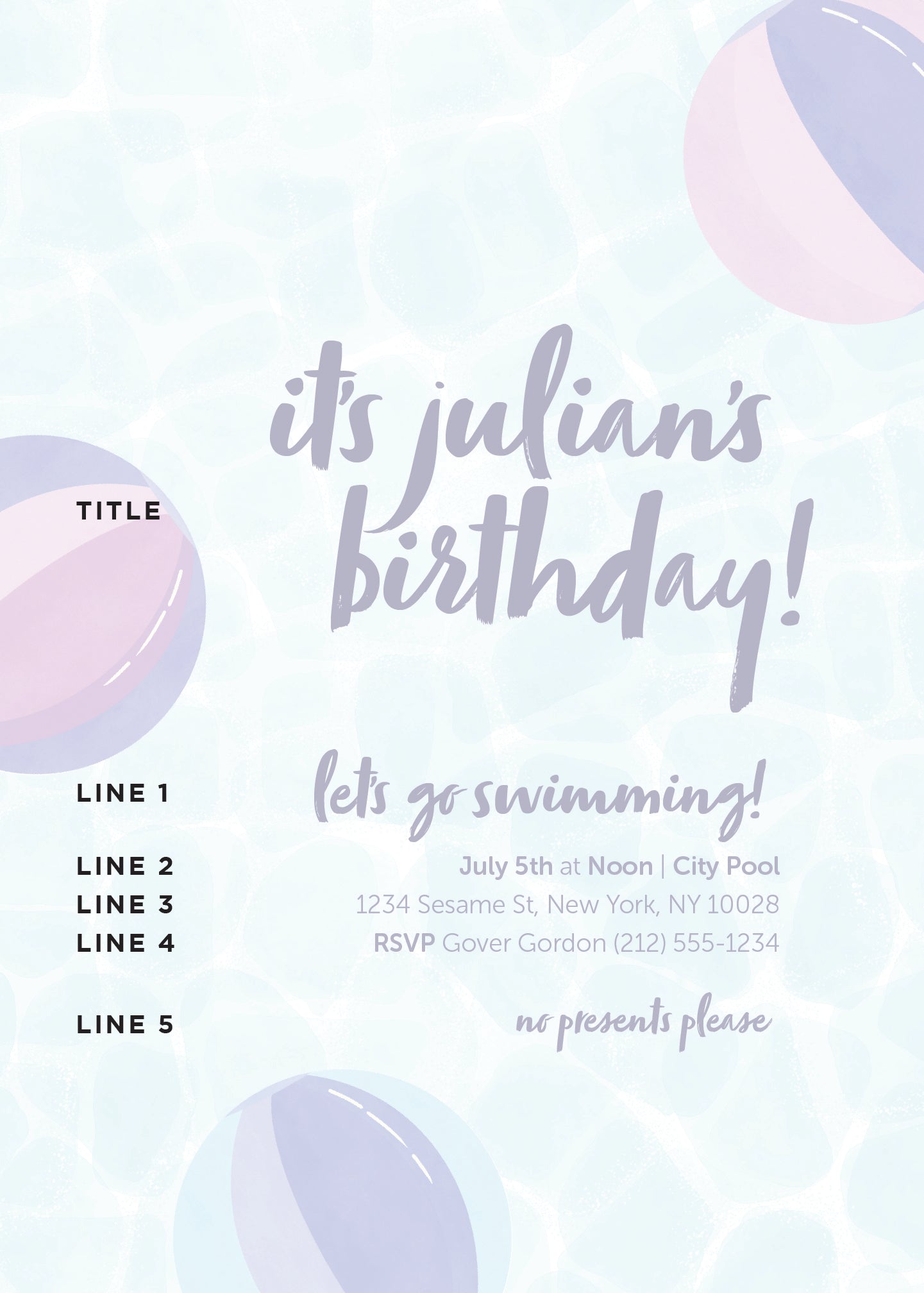 Let's Go Swimming Beachballs Invitation Pink