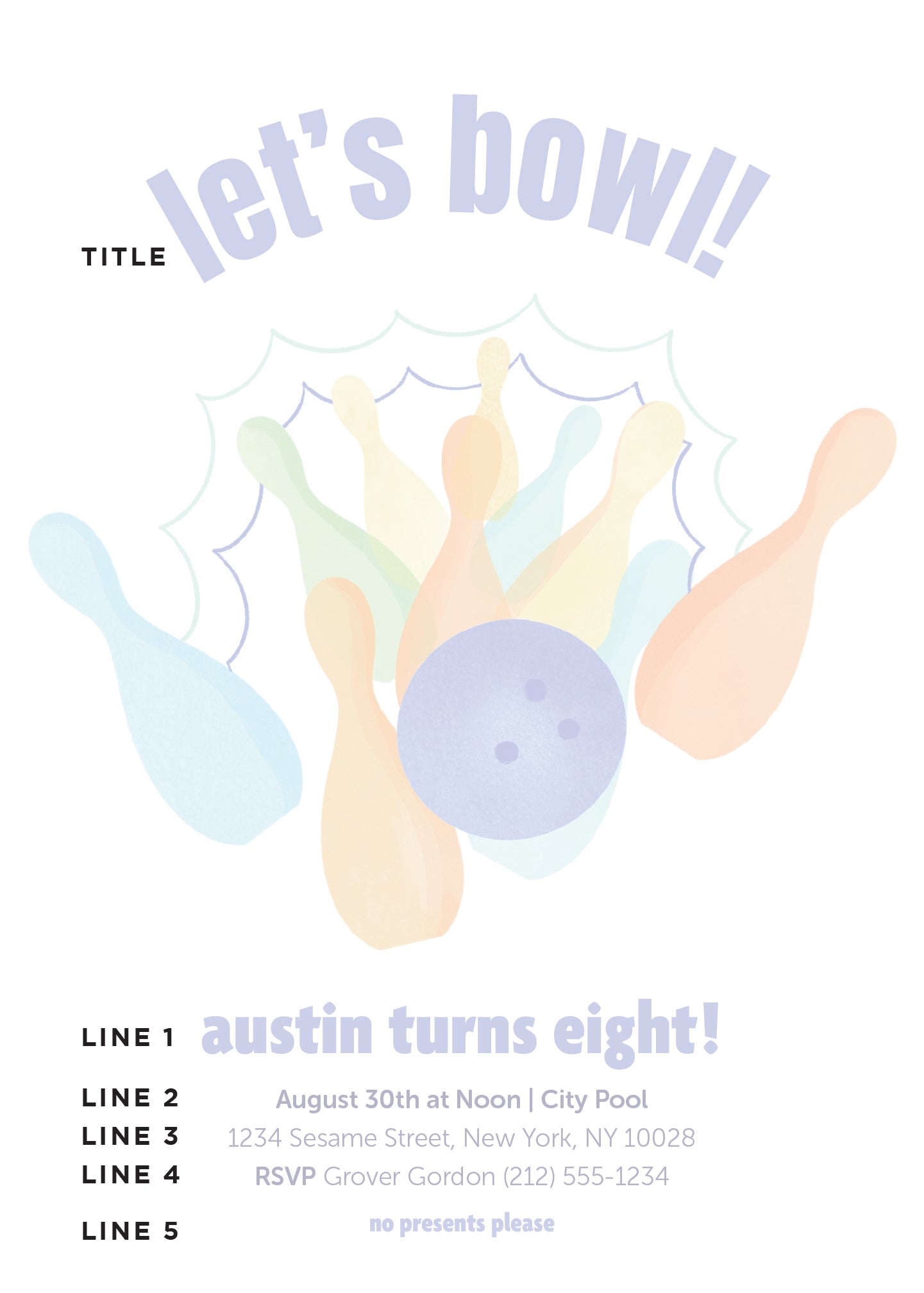 Bowling Birthday Invitation Blue