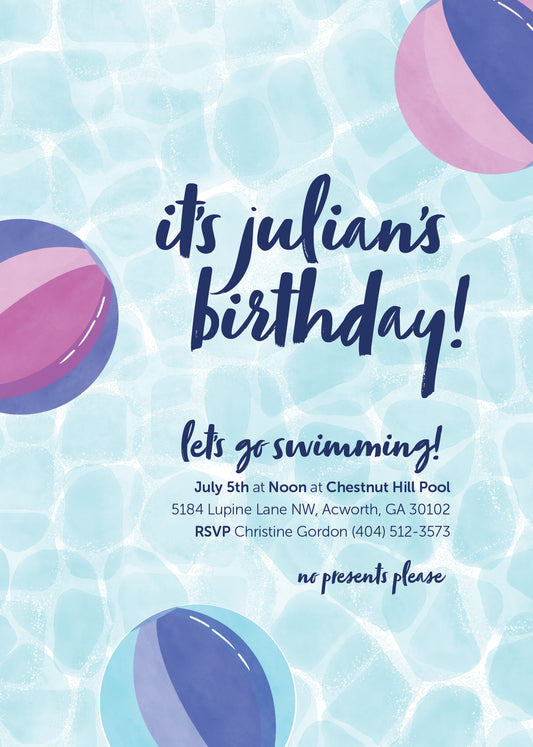 Let's Go Swimming Invitation