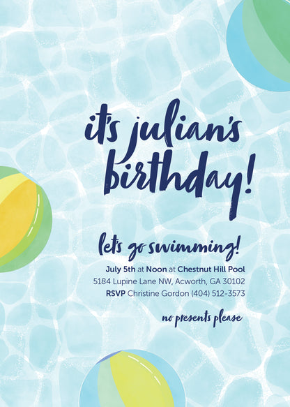 Let's Go Swimming Invitation