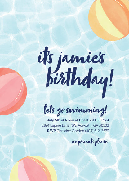 Let's Go Swimming Invitation