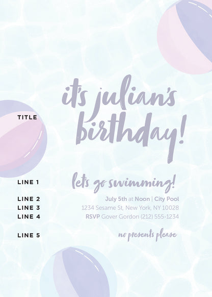 Let's Go Swimming Beachballs Invitation Pink