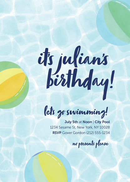 Let's Go Swimming Beachballs Invitation Pink