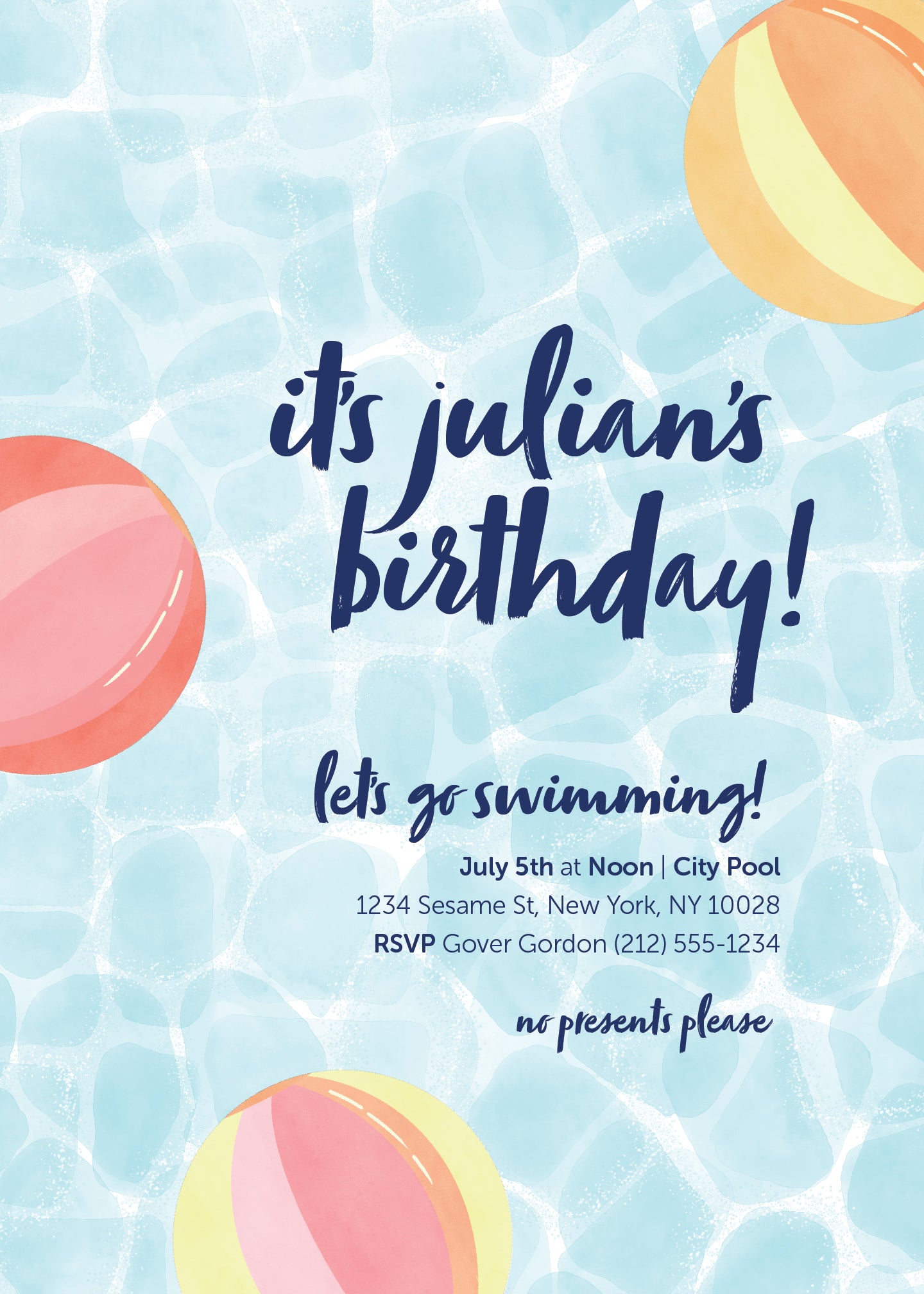 Let's Go Swimming Beachballs Invitation Pink