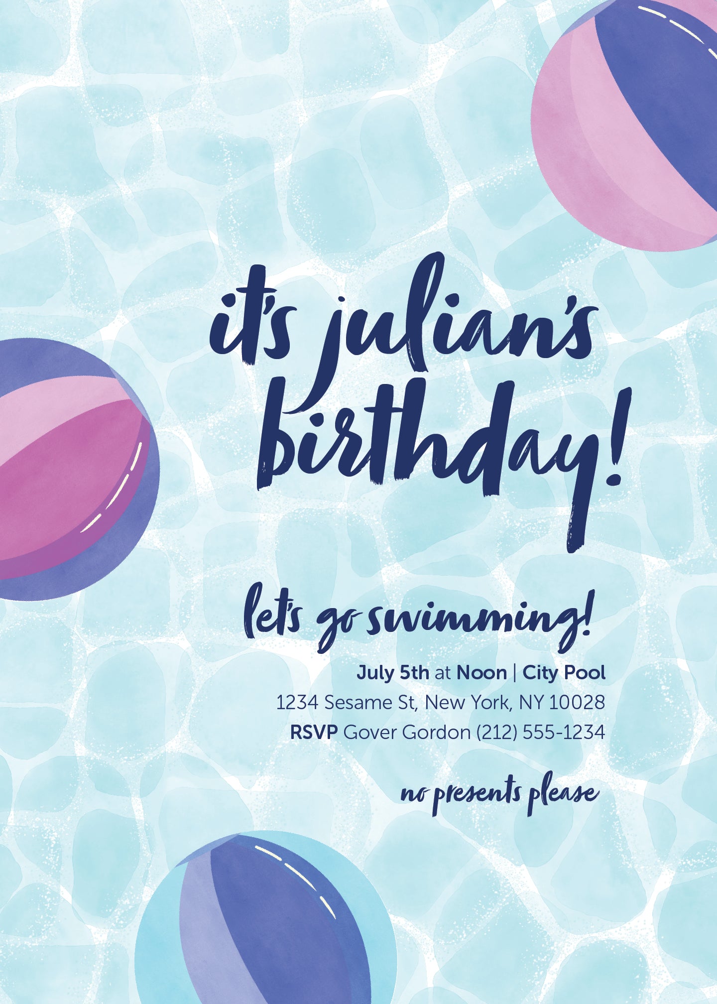 Let's Go Swimming Beachballs Invitation Pink