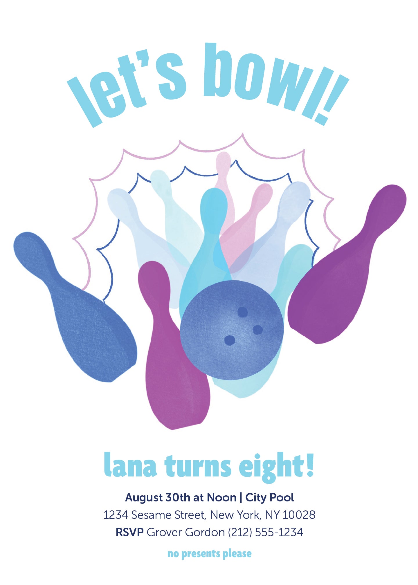 Bowling Birthday Invitation Blue