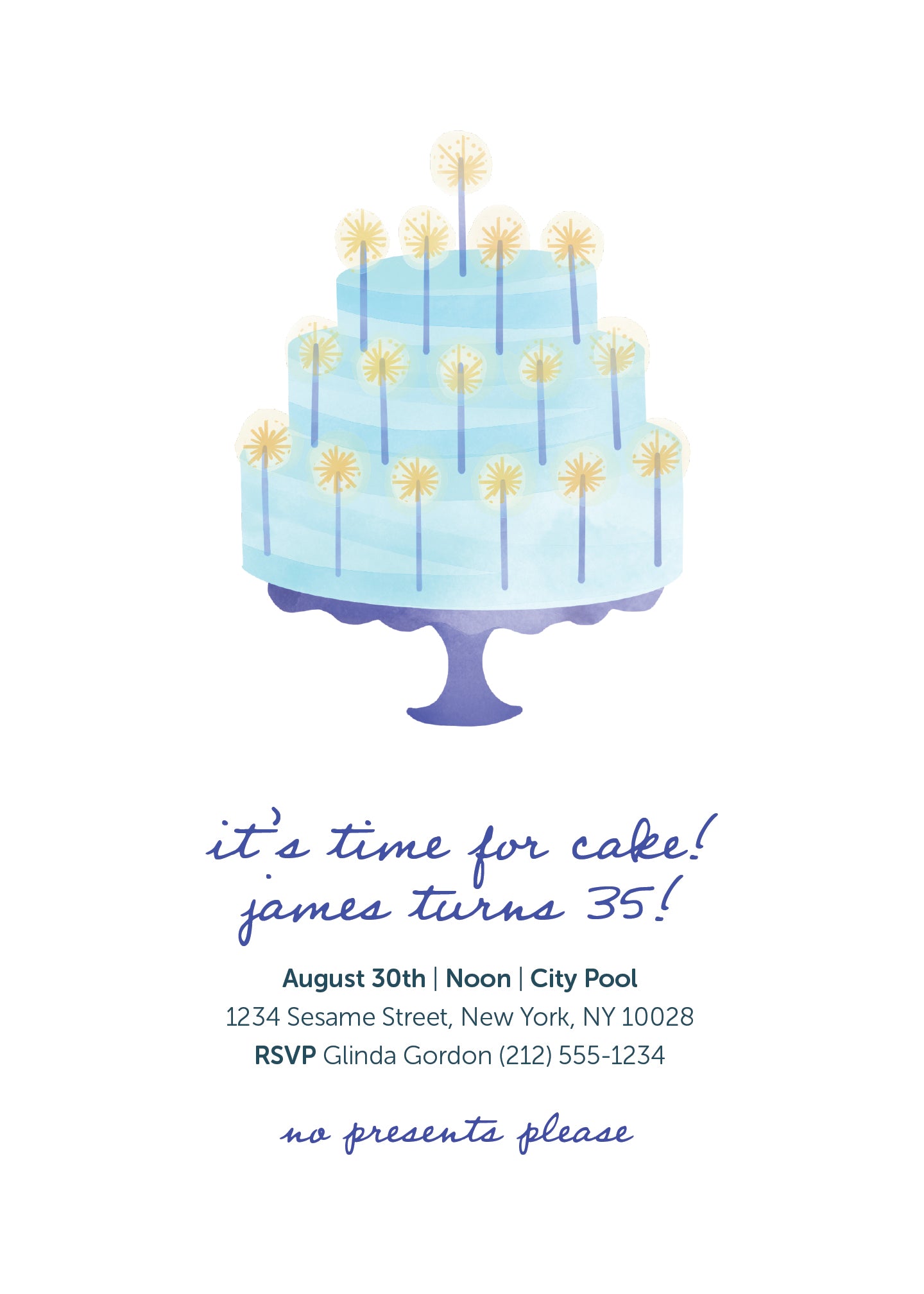 Cake Birthday Invitation Blue