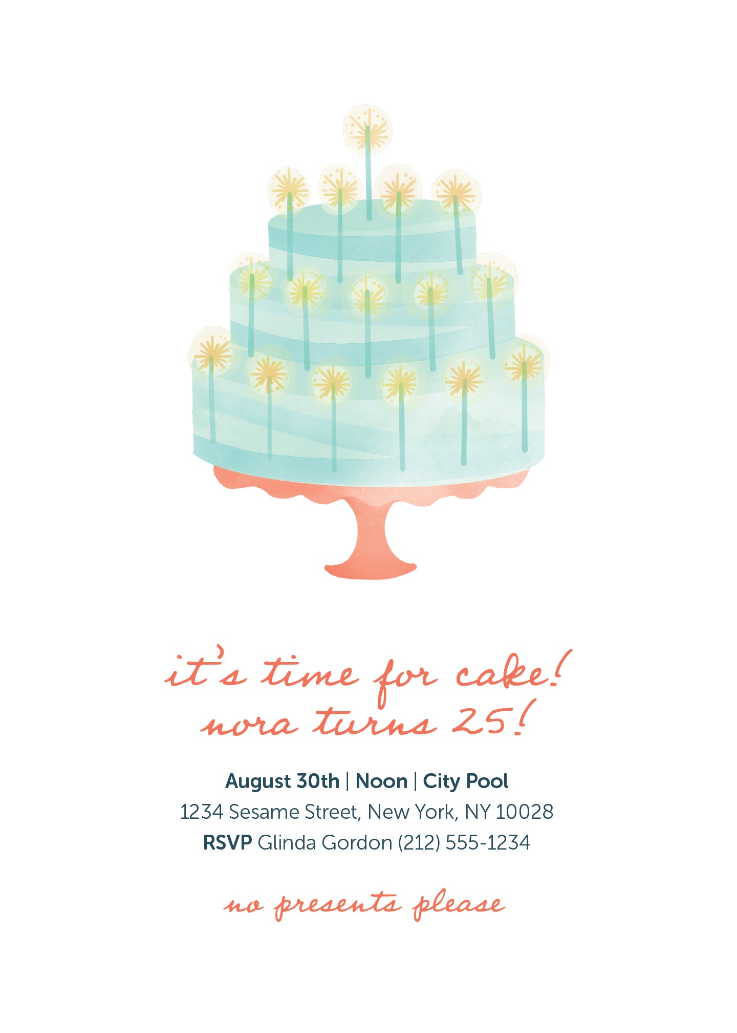 Cake Birthday Invitation Green
