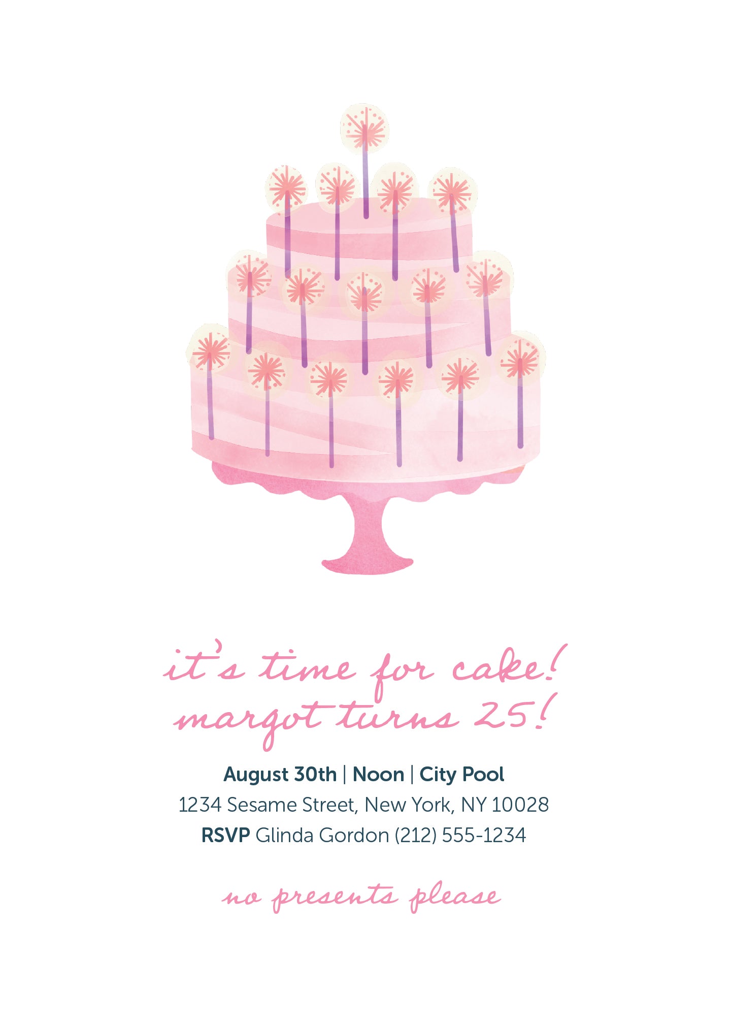 Cake Birthday Invitation Pink