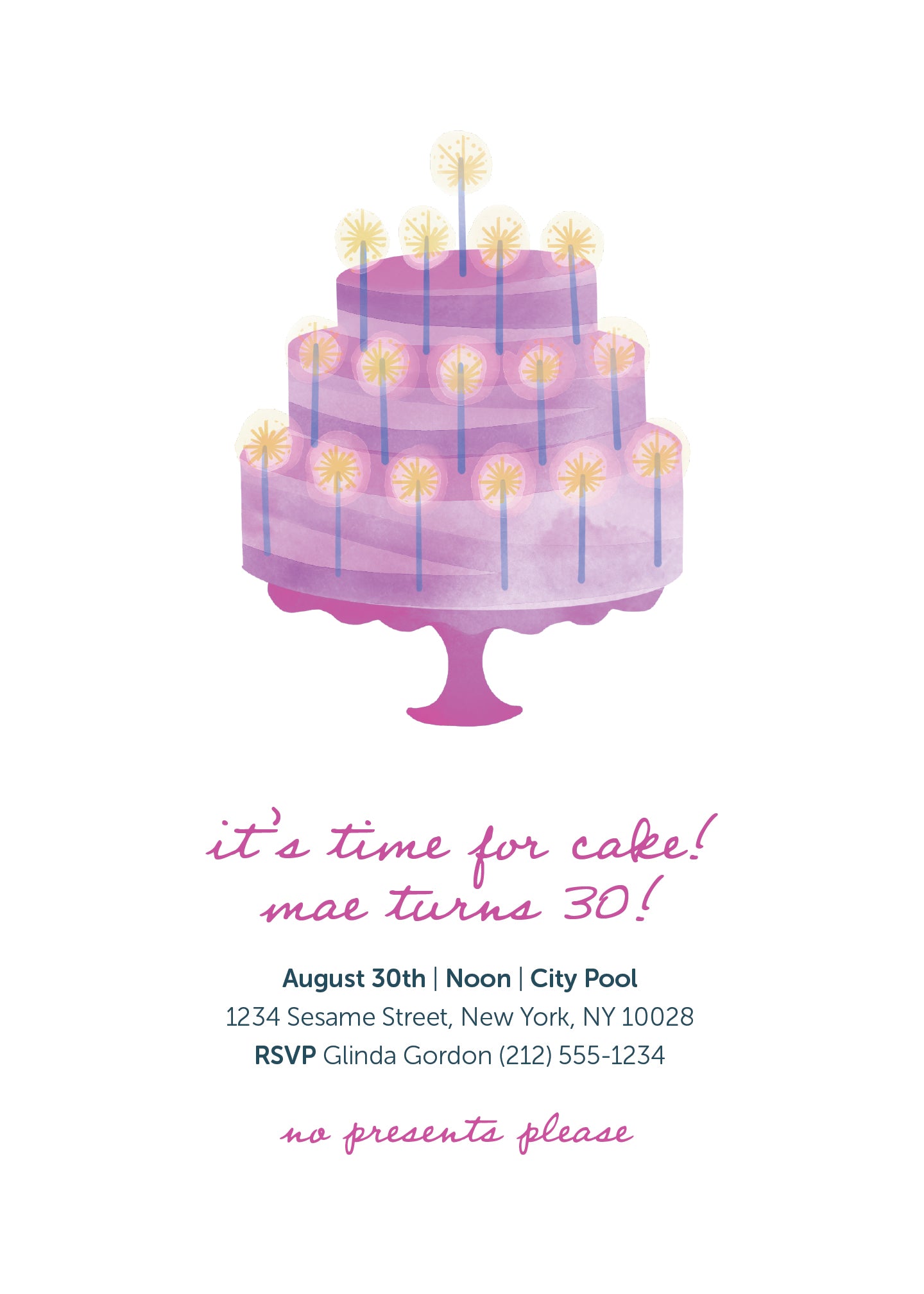 Cake Birthday Invitation Purple