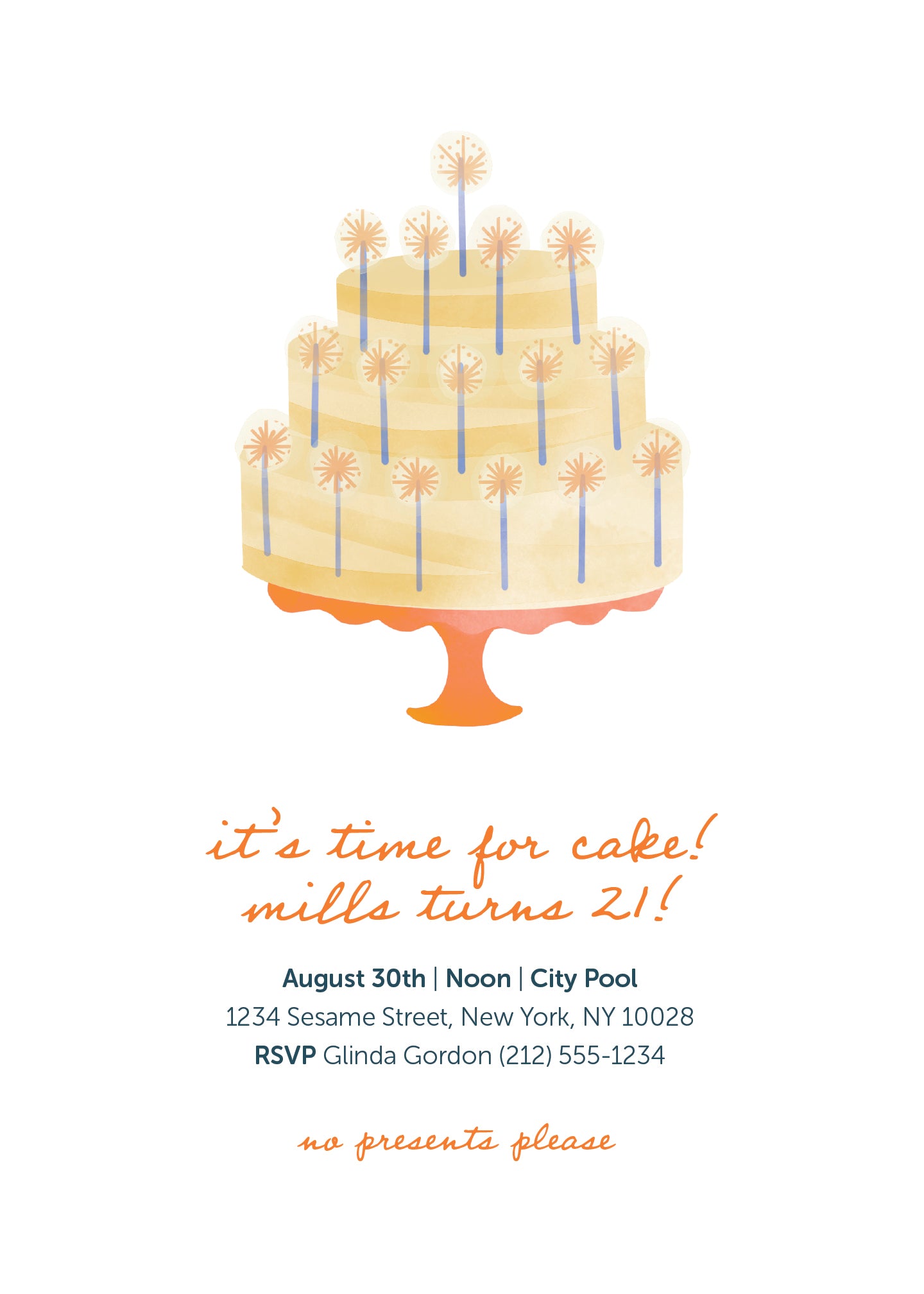 Cake Birthday Invitation Yellow