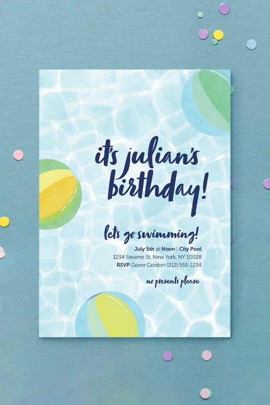 Let's Go Swimming Beachballs Invitation Green