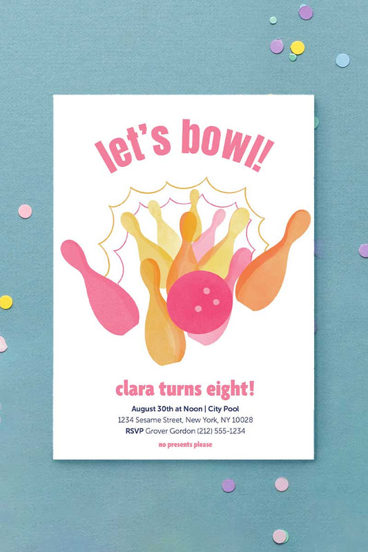 Bowling Birthday Invitation Pink
