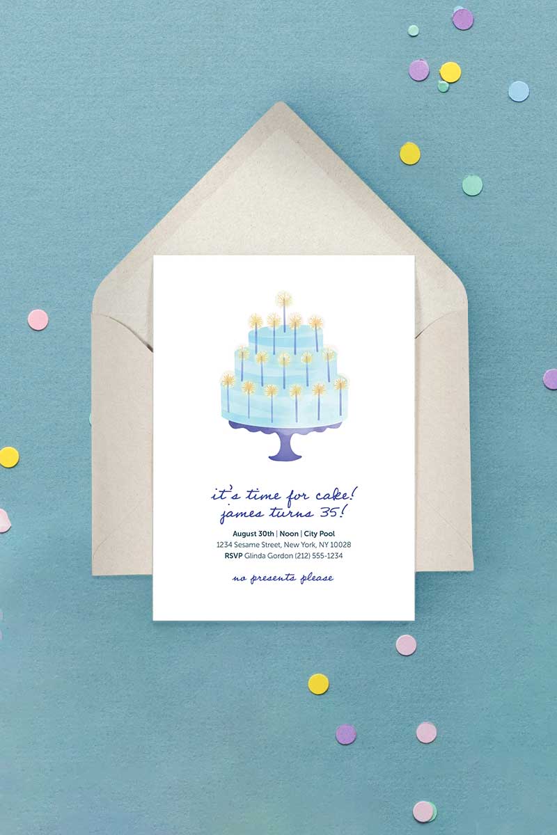 Cake Birthday Invitation Blue