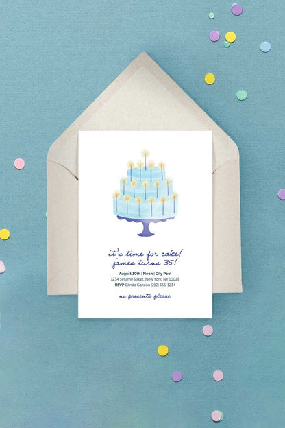 Cake Birthday Invitation Blue