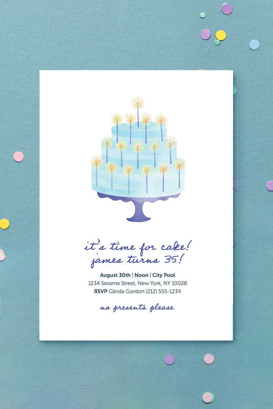 Cake Birthday Invitation Blue