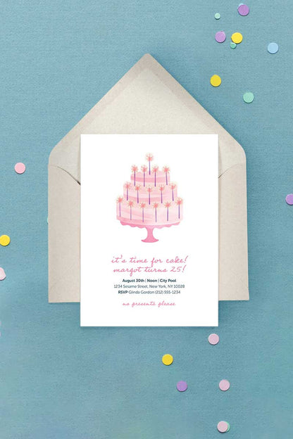Cake Birthday Invitation Pink
