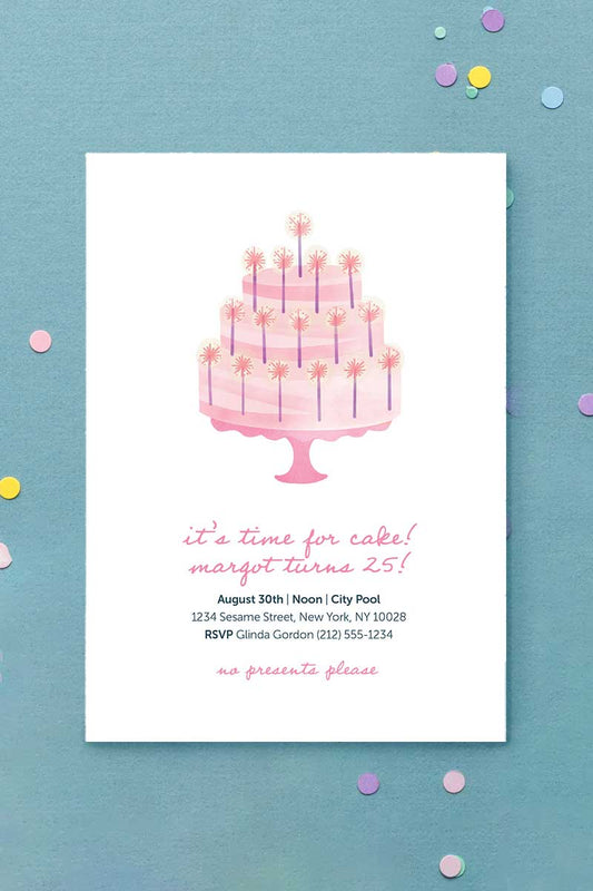Cake Birthday Invitation Pink