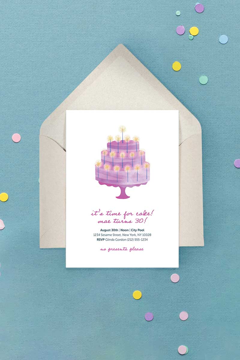 Cake Birthday Invitation Purple