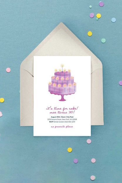 Cake Birthday Invitation Purple