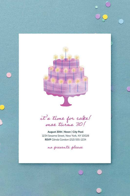 Cake Birthday Invitation Purple