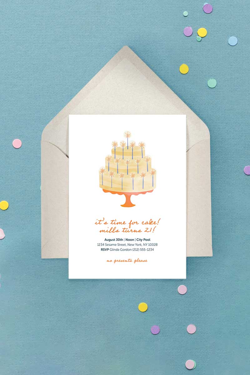 Cake Birthday Invitation Yellow
