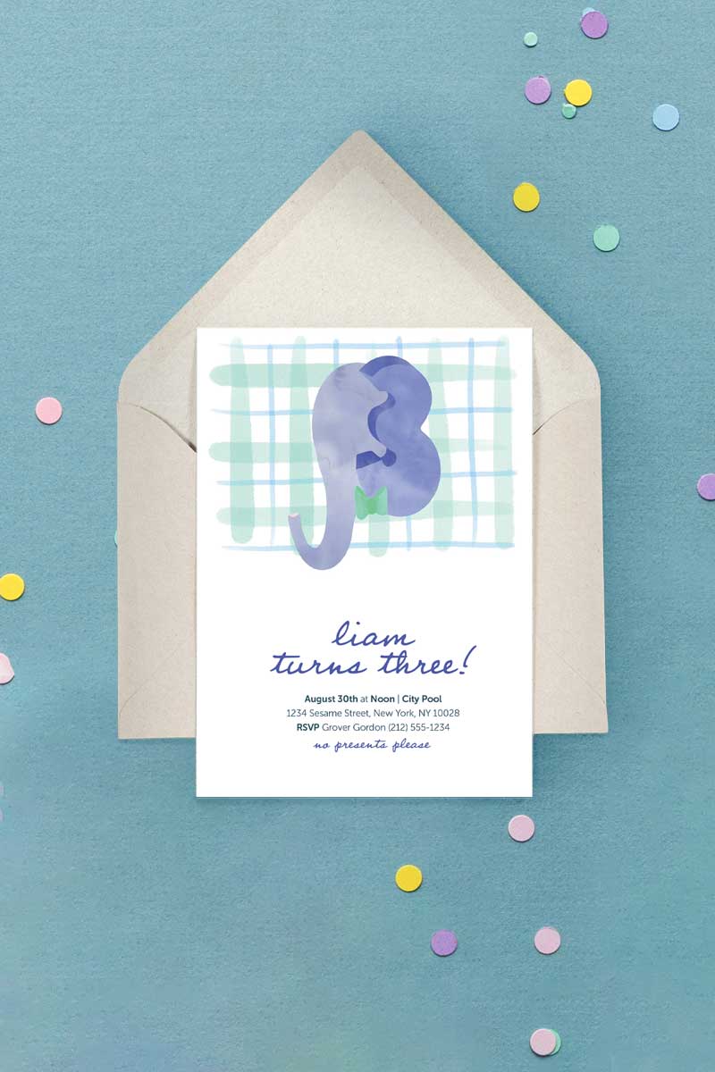 Milestone Birthday Invitation Elephant Bowtie