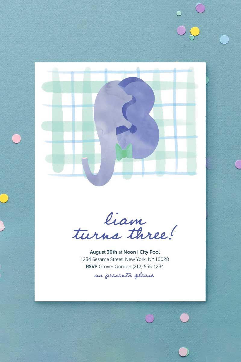 Milestone Birthday Invitation Elephant Bowtie