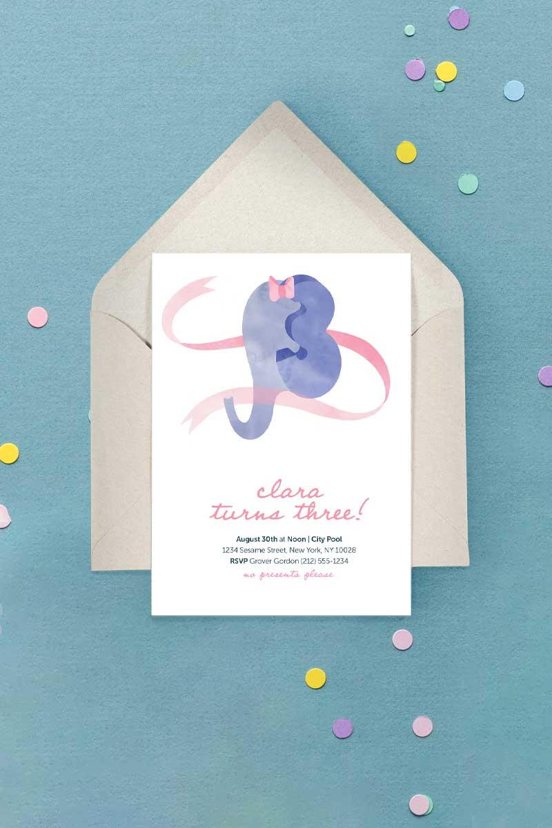 Milestone Birthday Invitation Elephant Ribbon