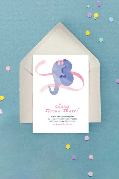 Milestone Birthday Invitation Elephant Ribbon