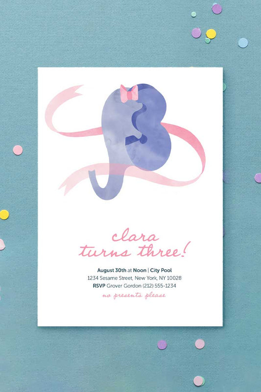 Milestone Birthday Invitation Elephant Ribbon