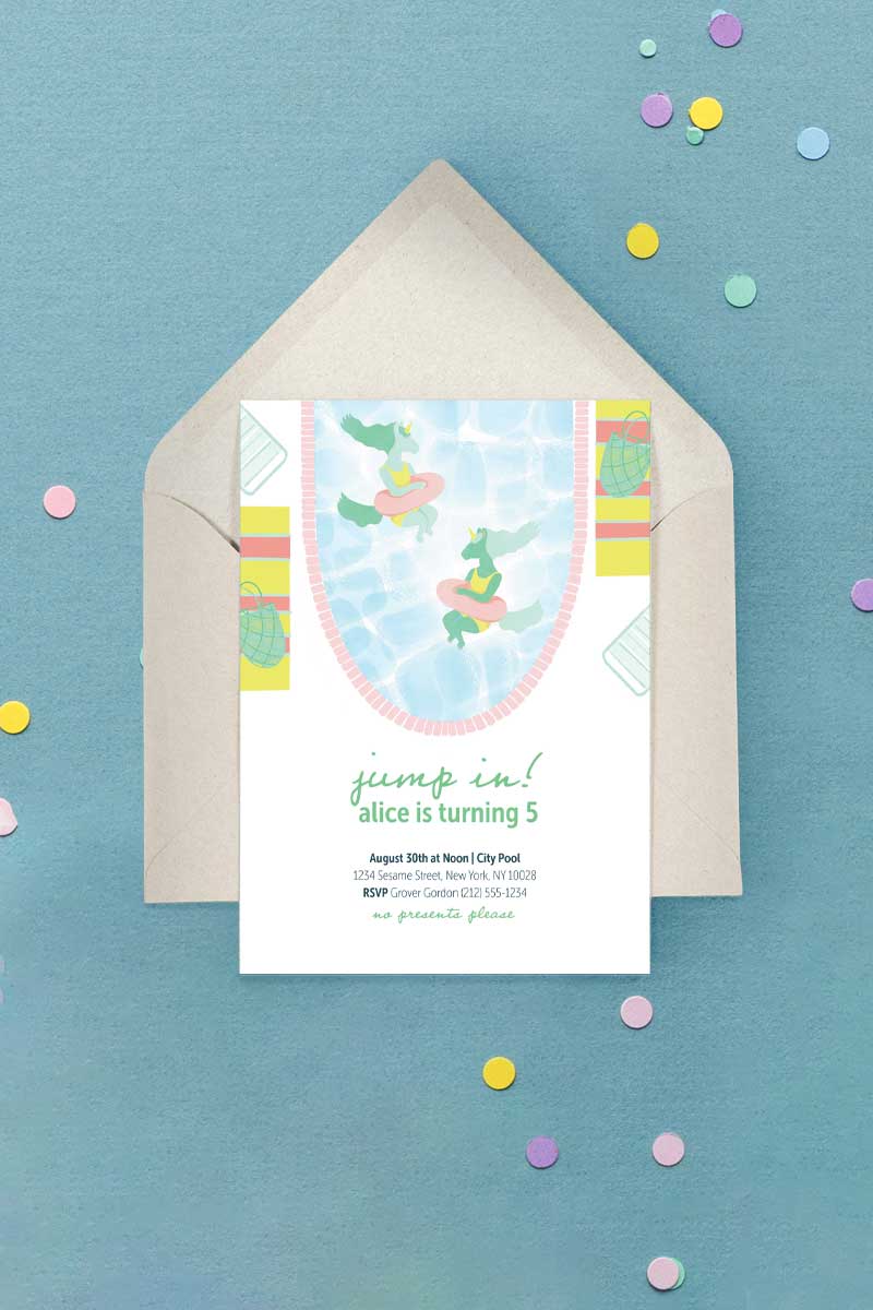 Unicorn Pool Party Invitation Green