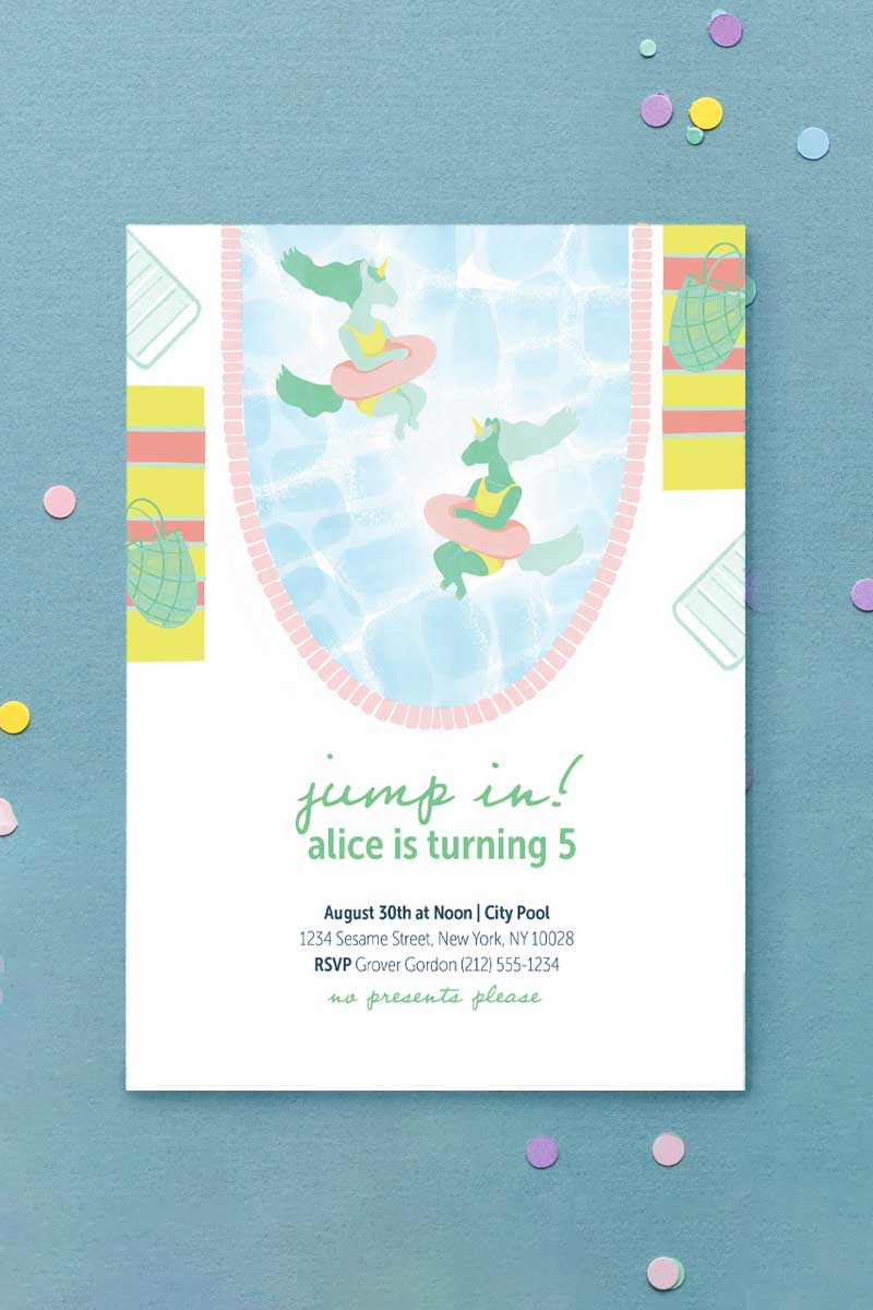 Unicorn Pool Party Invitation Green