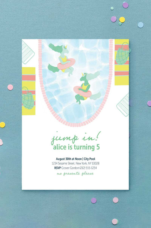 Unicorn Pool Party Invitation Green