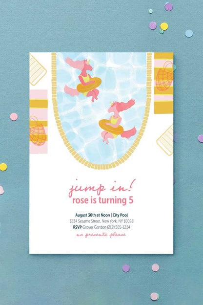 Unicorn Pool Party Invitation Pink