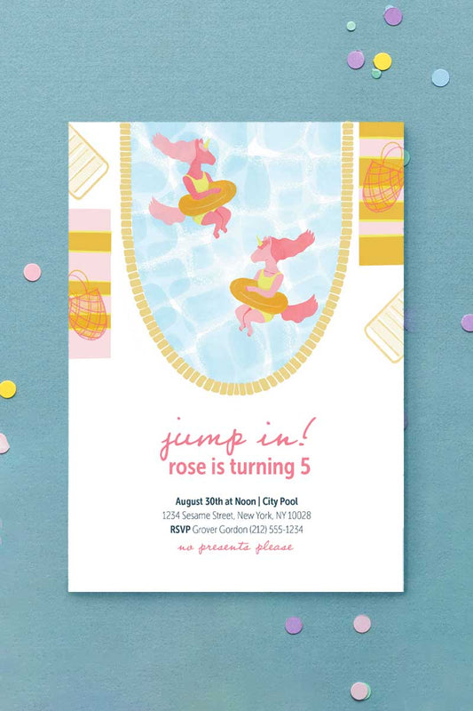 Unicorn Pool Party Invitation Pink