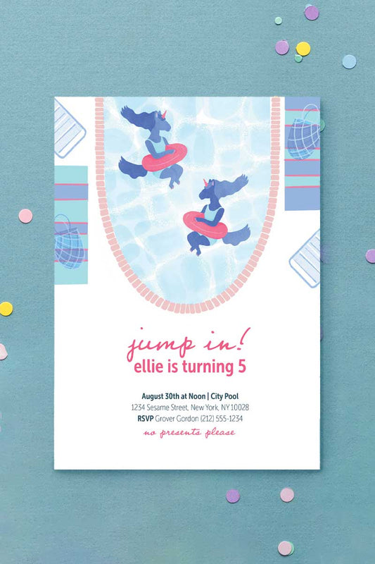 Unicorn Pool Party Invitation Purple
