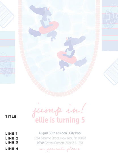 Unicorn Pool Party Invitation