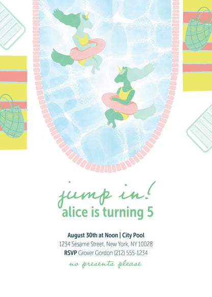 Unicorn Pool Party Invitation