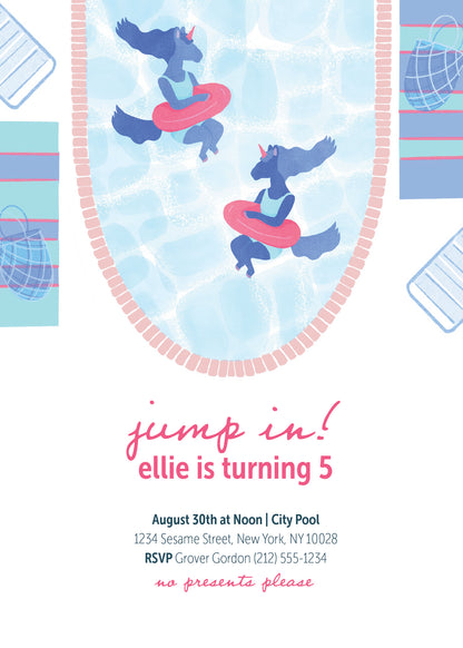 Unicorn Pool Party Invitation
