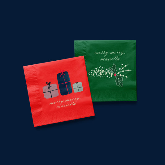 Merry Merry Marietta Cocktail Napkins Red