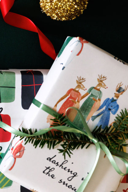 Dashing In The Snow Wrapping Sheets White
