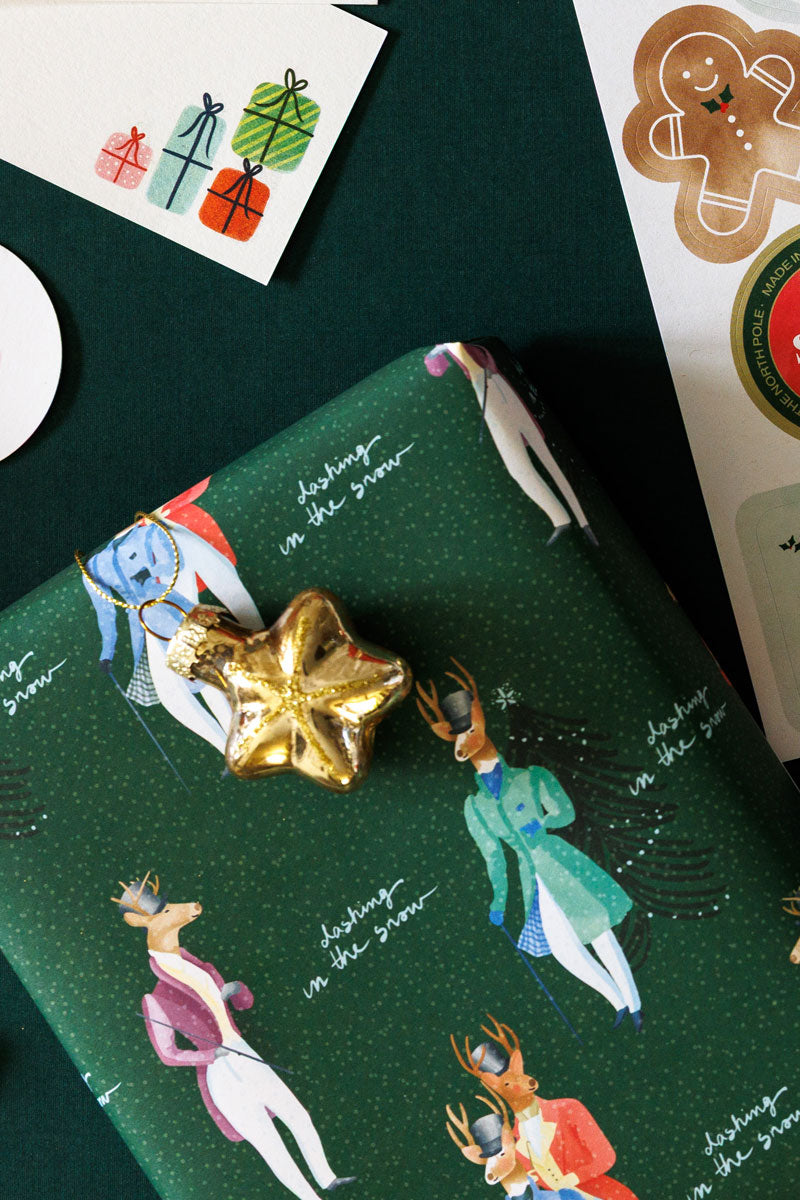 Dashing In The Snow Wrapping Sheets Green