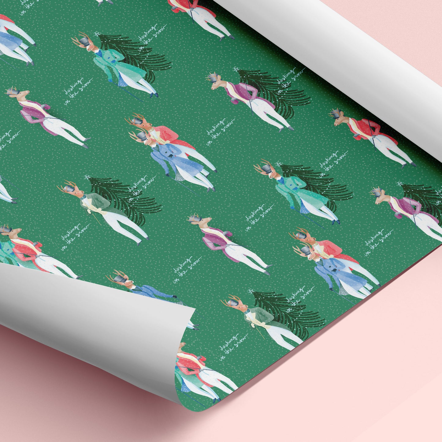 Dashing In The Snow Wrapping Sheets Green